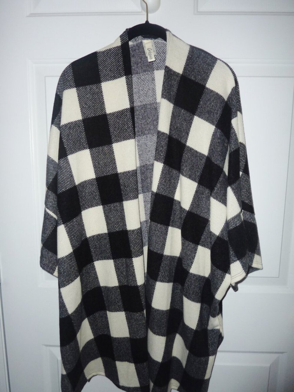 NEW Crepas Black and Ivory Buffalo Check Mid Length Cardigan 3X